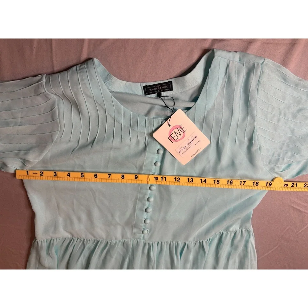 Vohra & Saigol Women Lt. Blue Pintuck Button Front Long Sleeve Maxi Dress Sz 12 - Picture 8 of 8